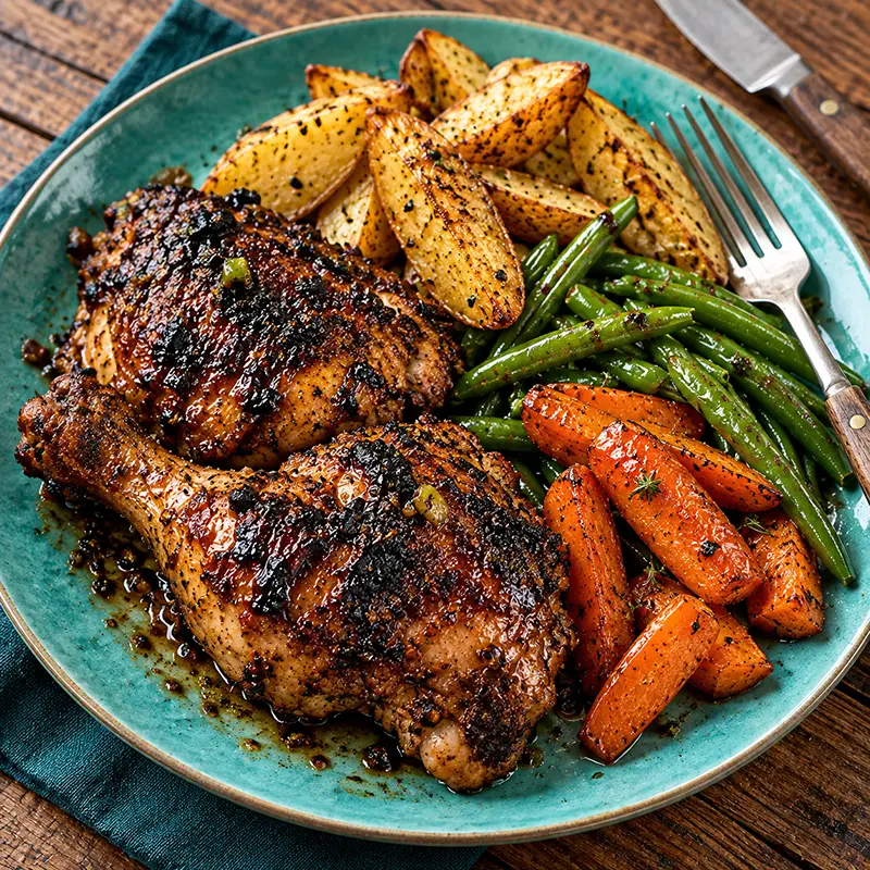 Jerk Chicken and vegetables Jerk chicken and vegetables